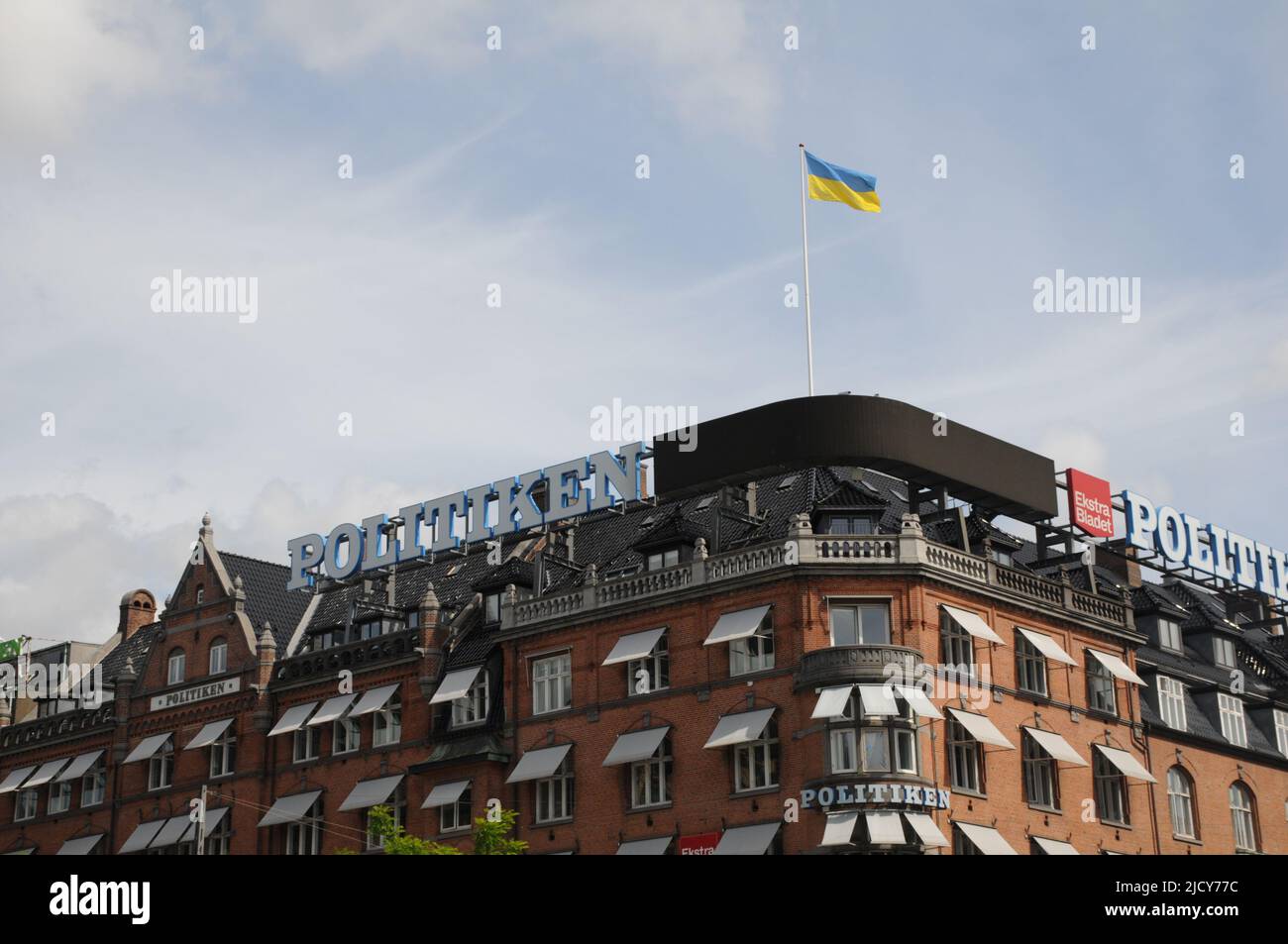 Copenhagen /Denmark/16 June 2022 /Danish leading mediua Politken hus hosts ukraine flag in danish cpital. (Photo..Francis Joseph Dean/Deanpictures). Stock Photo