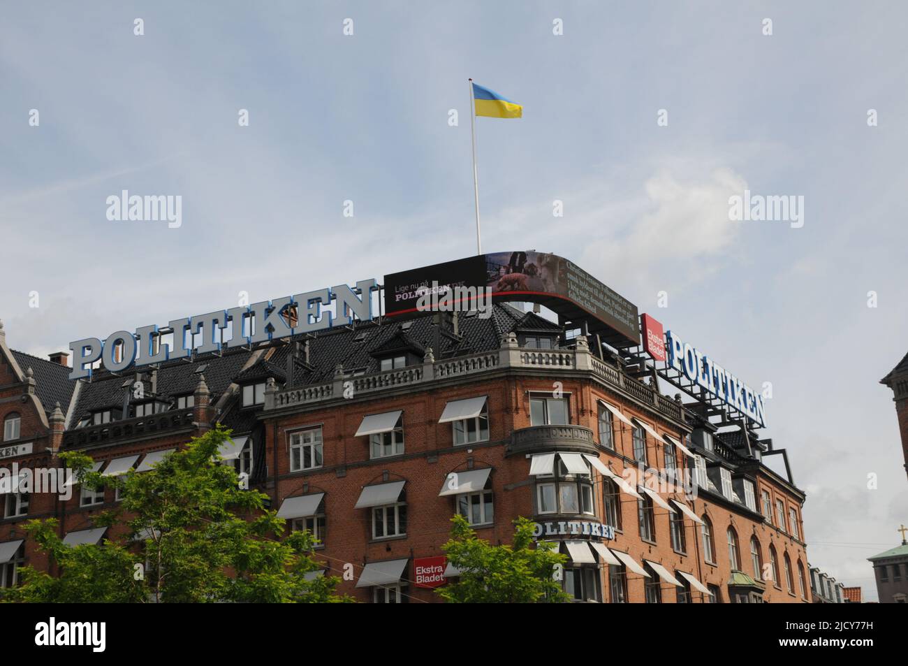 Copenhagen /Denmark/16 June 2022 /Danish leading mediua Politken hus hosts ukraine flag in danish cpital. (Photo..Francis Joseph Dean/Deanpictures). Stock Photo