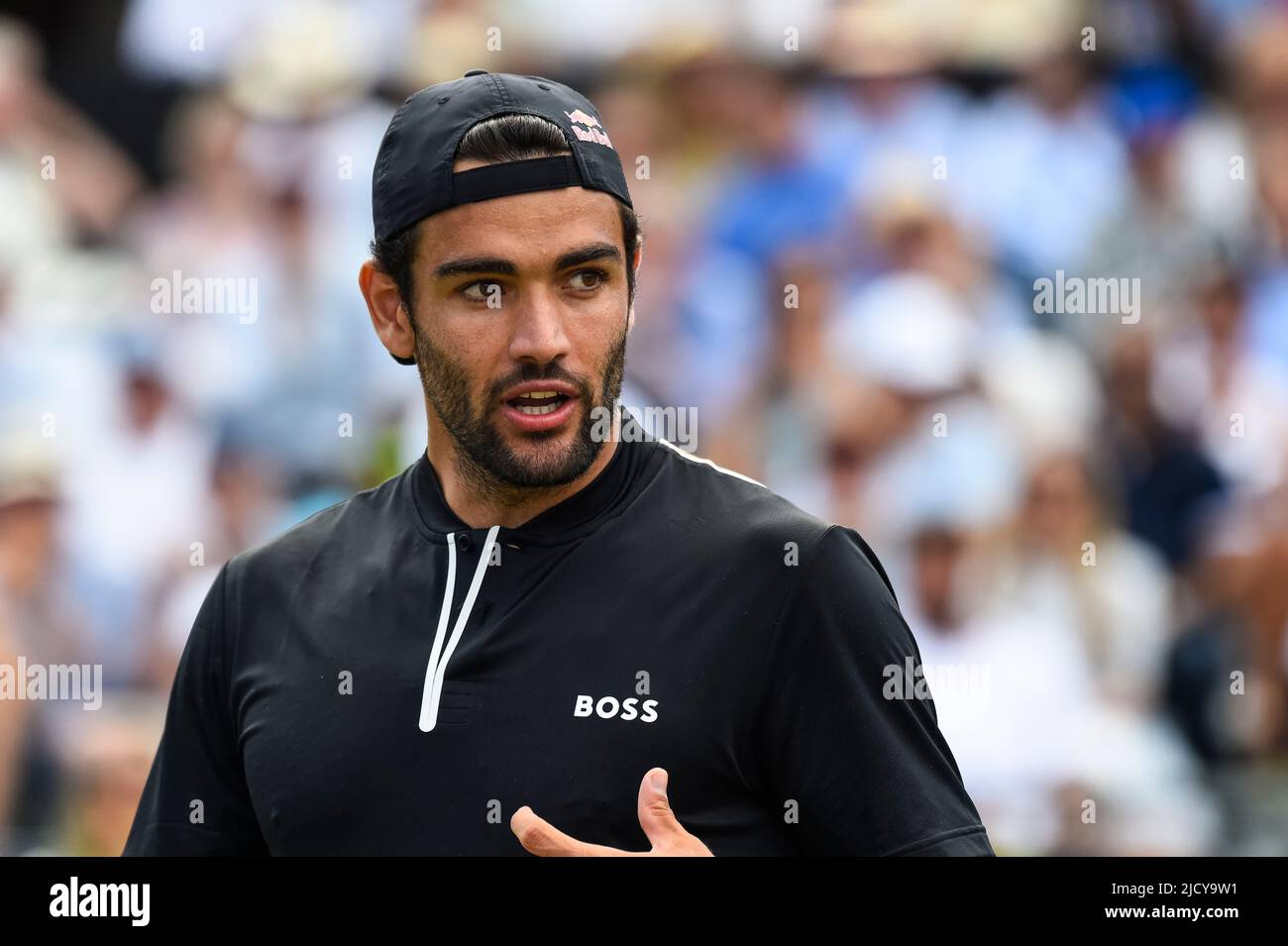 London, UK.  16 June 2022.  Matteo Berrettini (ITA) wins his round 2 men’s singles match against Denis Kudla (USA) by two sets to one at the Cinch Championships at The Queen’s Club in west London. Credit: Stephen Chung / Alamy Live News Stock Photo