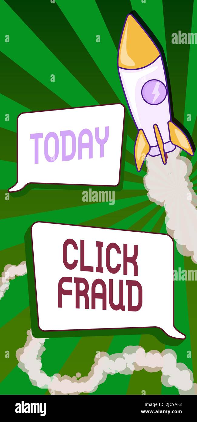 Handwriting text Click Fraud, Concept meaning practice of repeatedly clicking on advertisement hosted website Rocket Ship Launching Fast Straight Up T Stock Photo