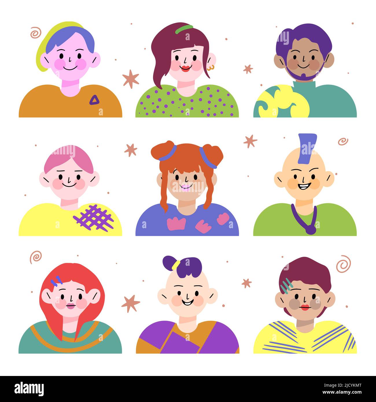 Set of cartoon avatars. Quirky cartoon look. Bright characters, funny