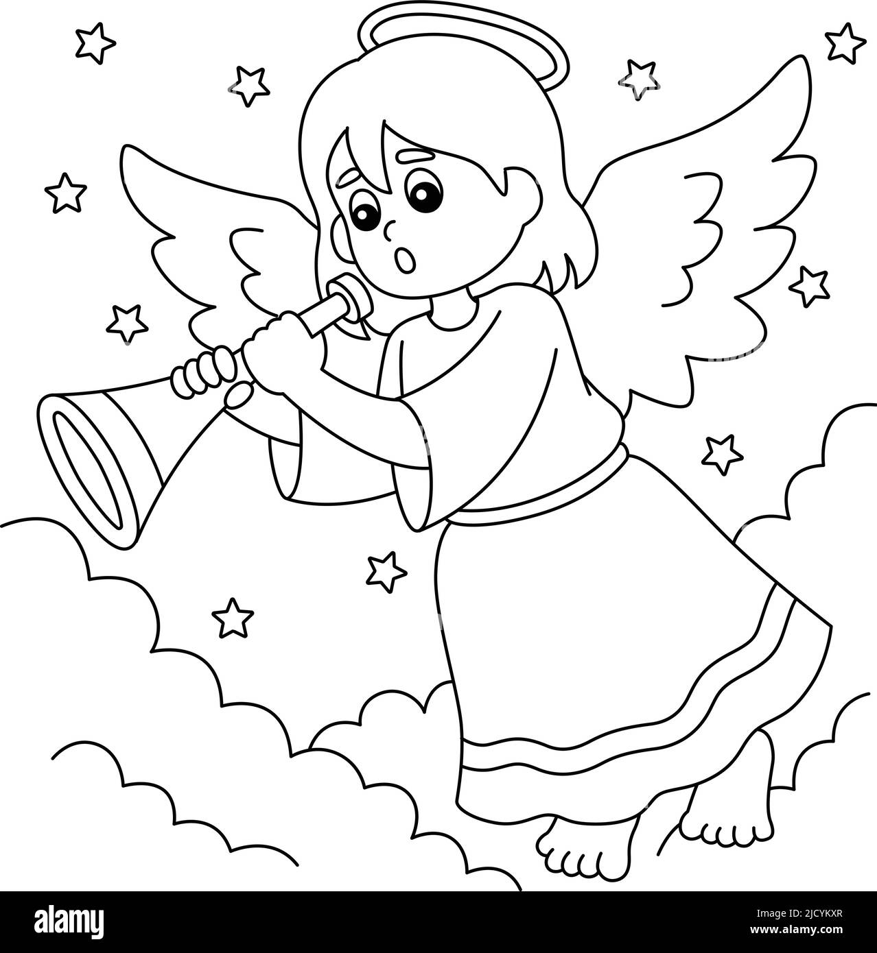 Christmas Angel Coloring Page for Kids Stock Vector