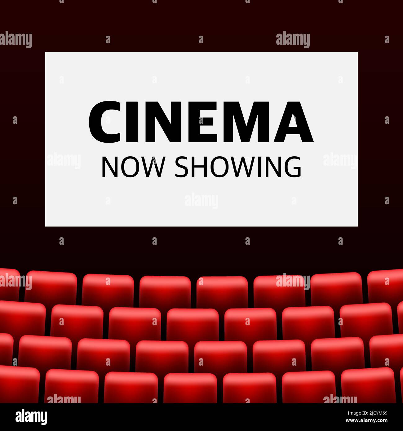 Cinema auditorium with screen and red seats. Stock Vector