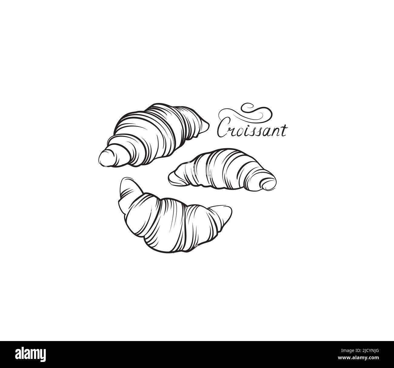 Croissant french food icon set. Bakery food hand drawing line art over ...