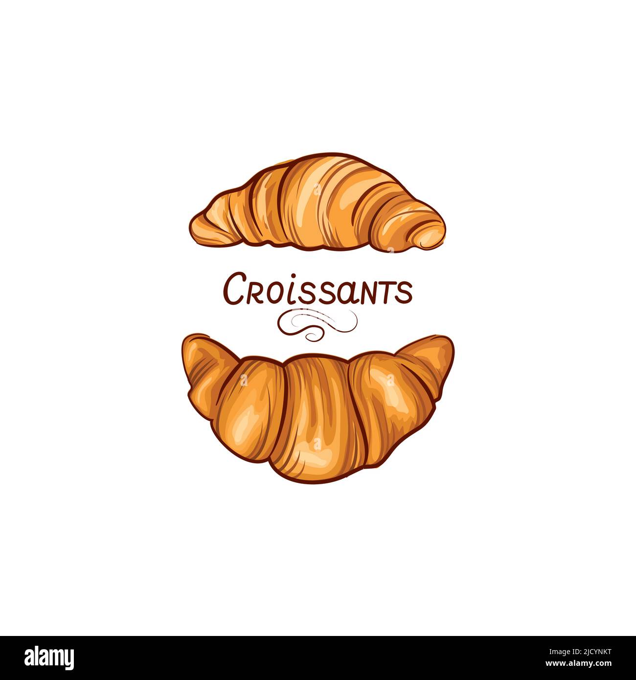 Croissant french food icon set. Bakery food hand drawing line art over ...