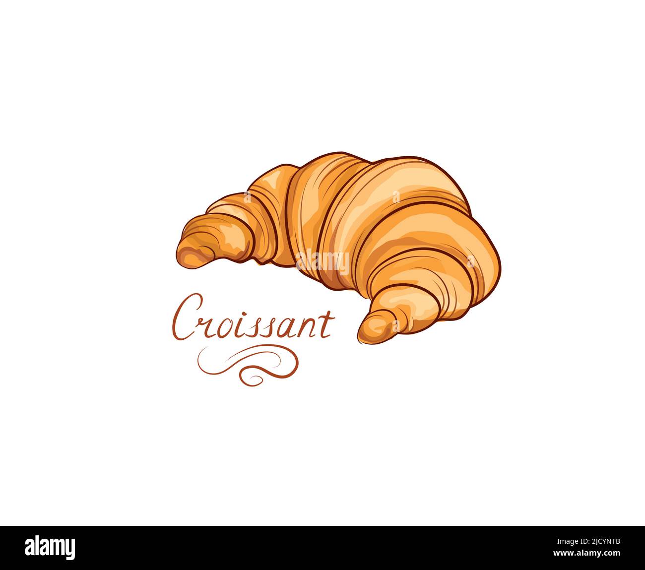 Croissant french food icon set. Bakery food hand drawing line art over ...