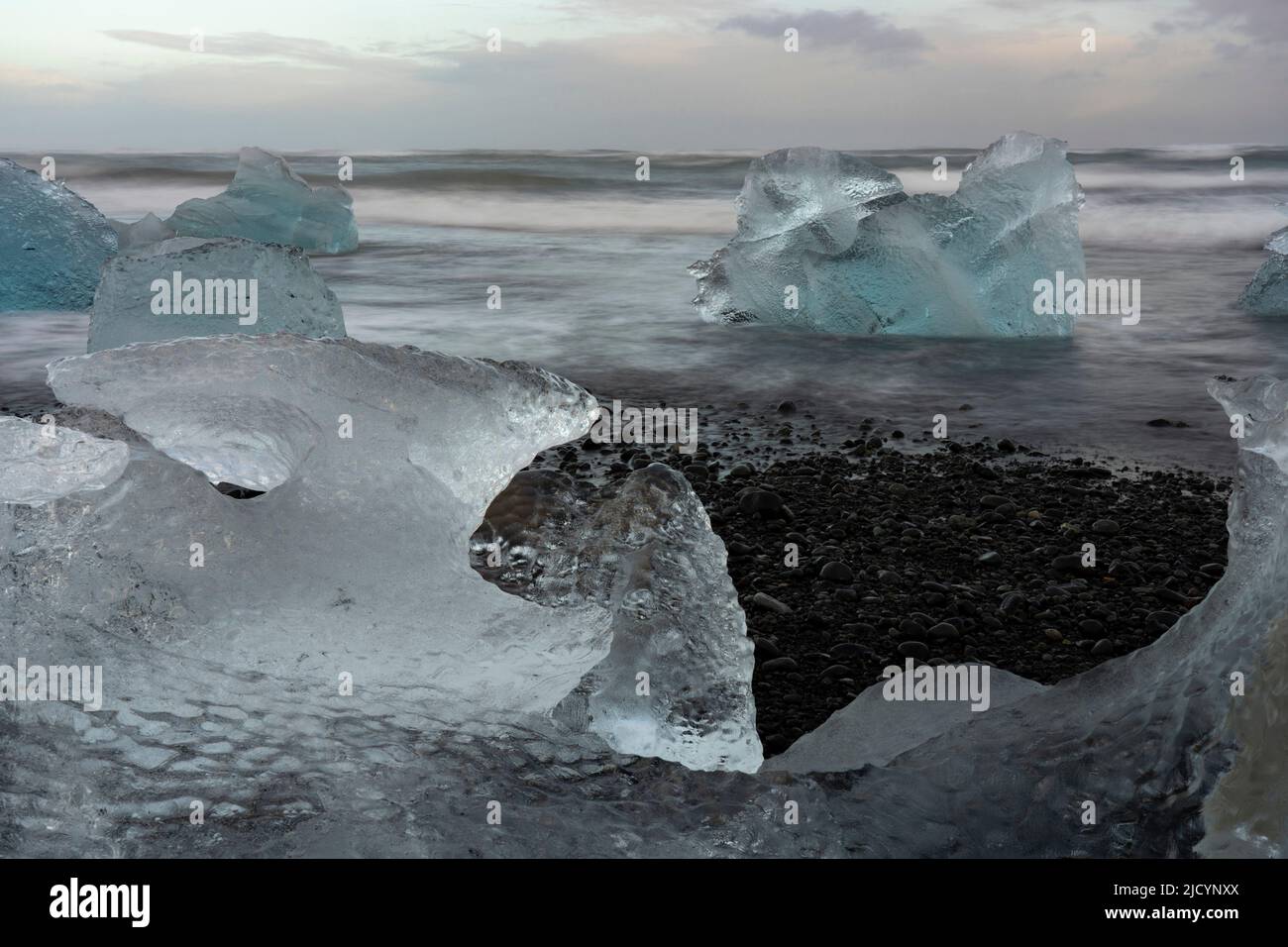 Blocks of ice, Diamond Beach, Jokulsarlon, Iceland. Stock Photo