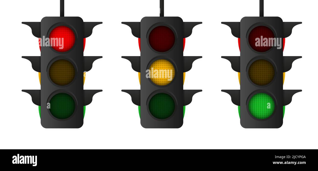 Traffic light with reflection and shadow. Vector illustration. Stock Vector