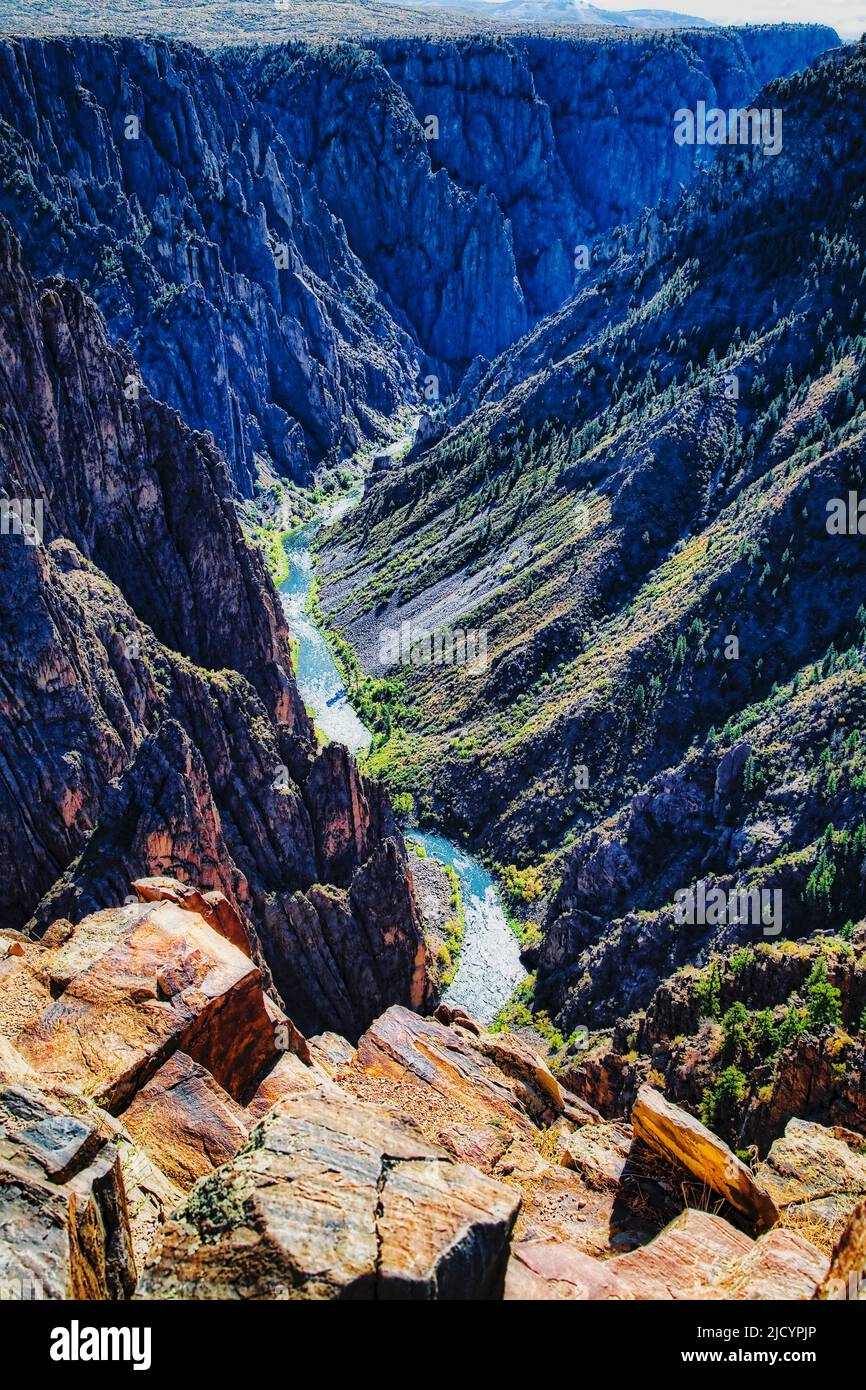 The Gunnison River cuts through Black Canyon of the Gunnison National Park in southwest Colorado Stock Photo