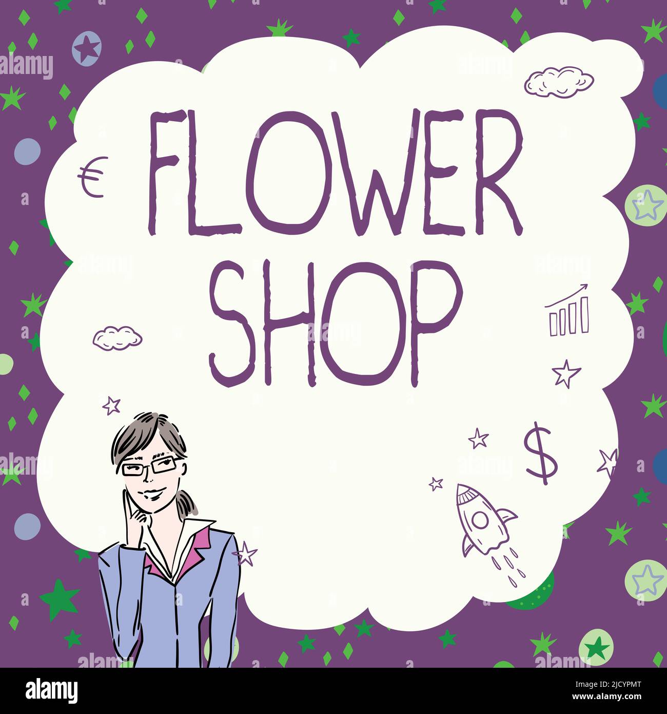 Conceptual caption Flower Shop, Concept where cut flowers are