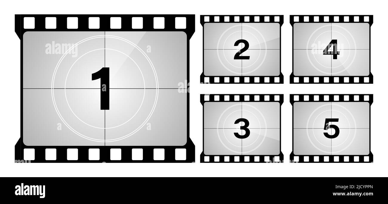 A classic movie countdown frame at the number One. Stock Vector