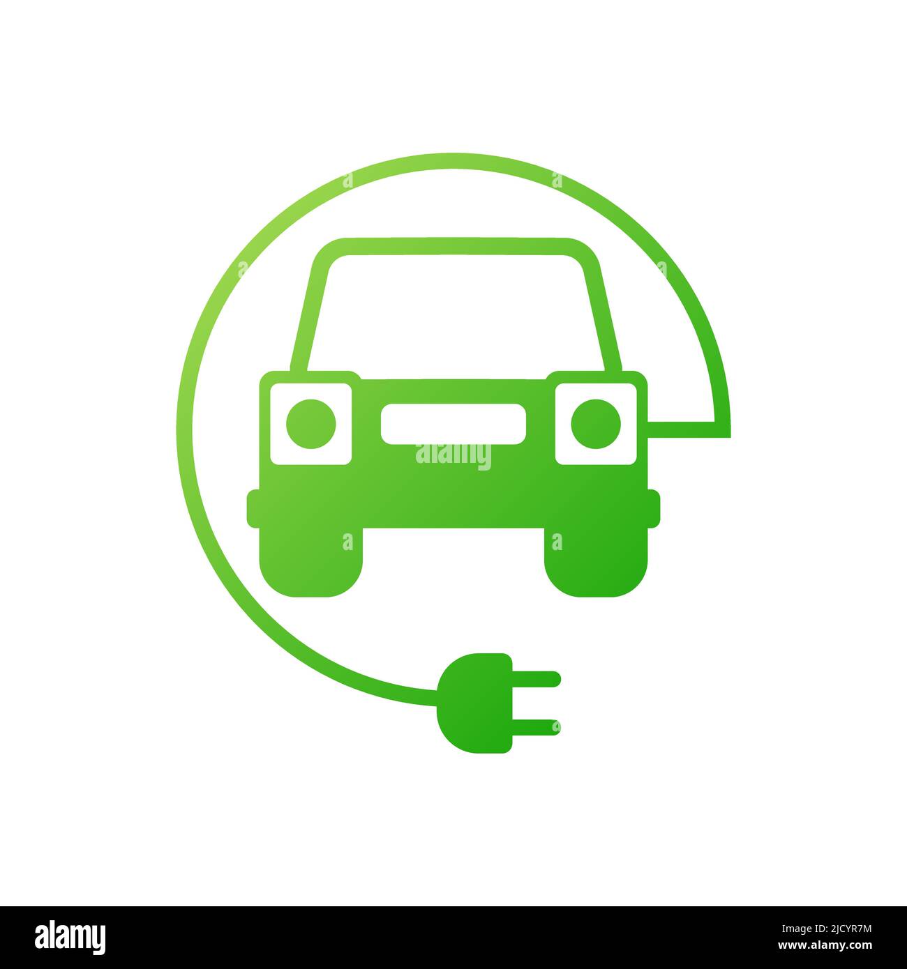 Electric car and Electrical charging station symbol on a white