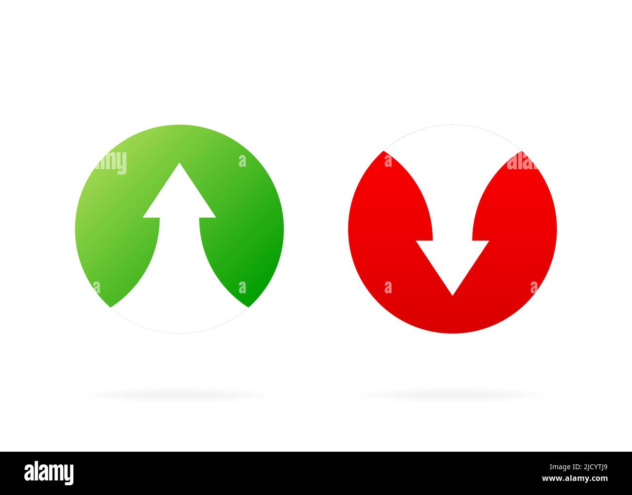 Up and down arrows. Red and Green icons. Illustration isolated on white background. Vector illustration with profit marks. Stock Vector