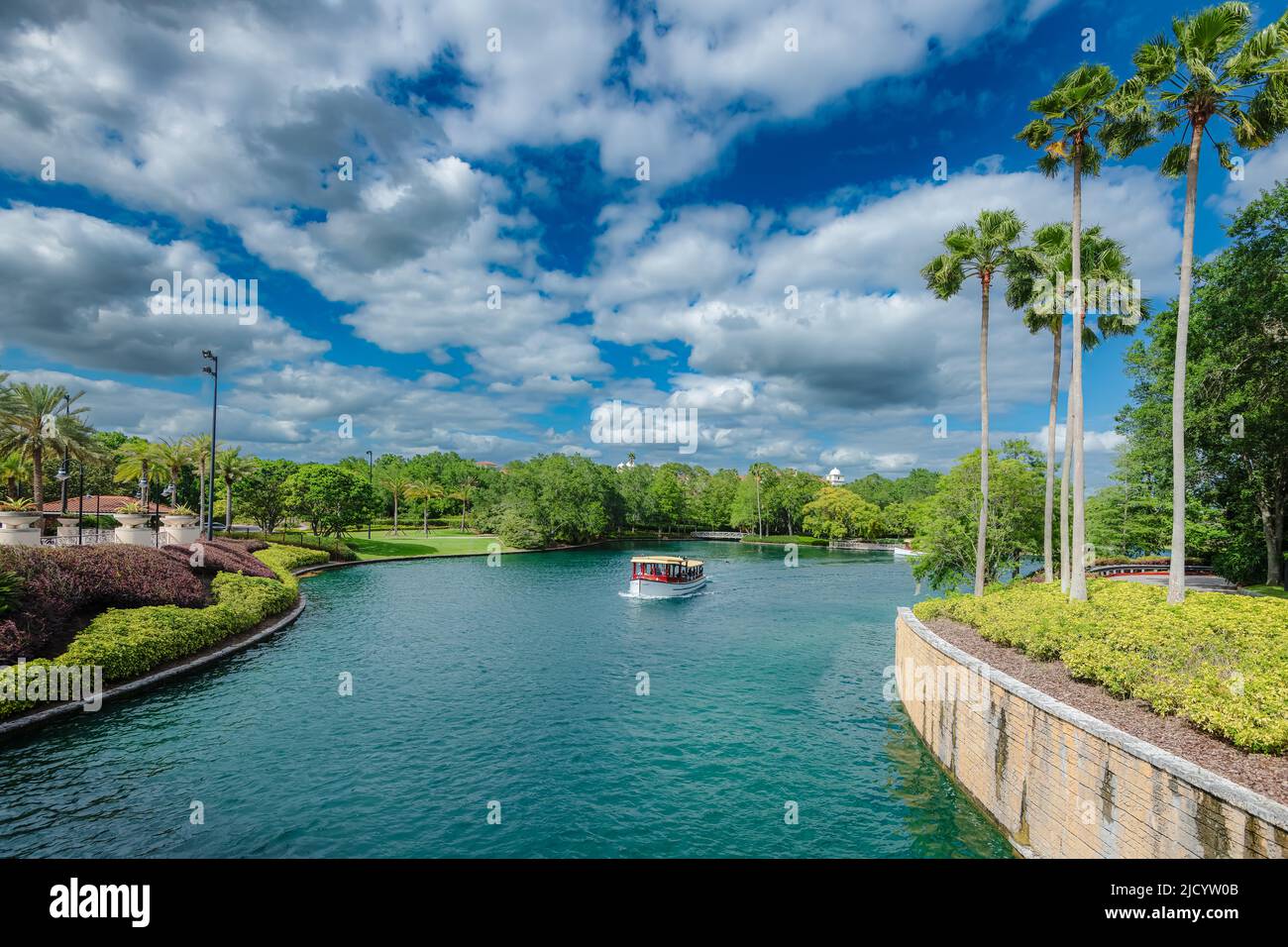 Orlando, Florida United States. 04-20-2022. Universal Orlando’s water taxis are free to every guest who visits. Stock Photo