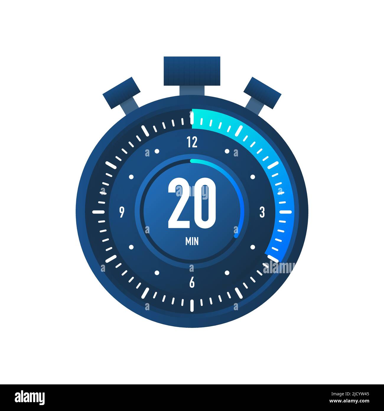 The 20 minutes, stopwatch vector icon. Stopwatch icon in flat style on a white background. Vector stock illustration. Stock Vector