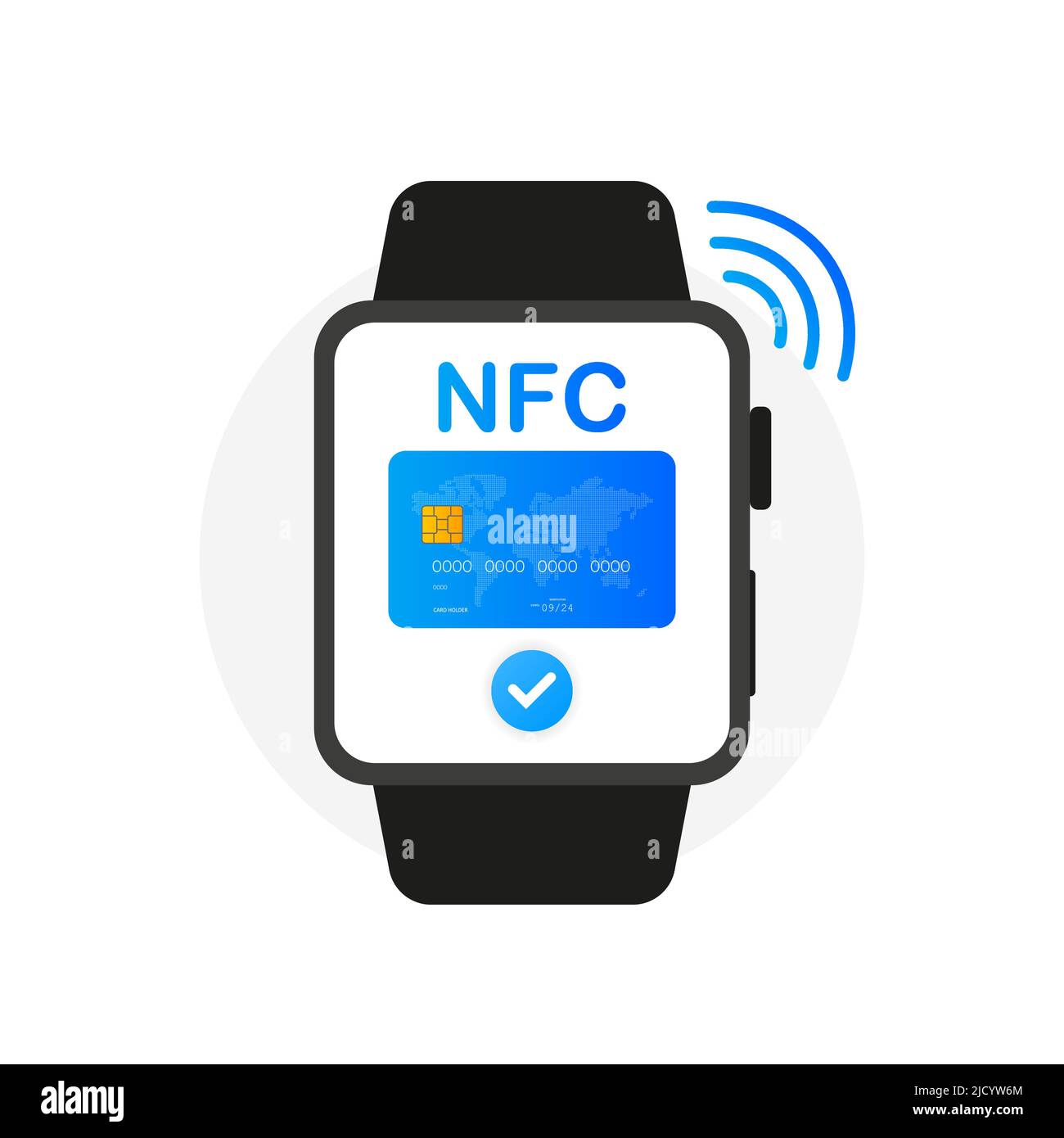 NFC payment watch concept icon in flat style. Stock Vector