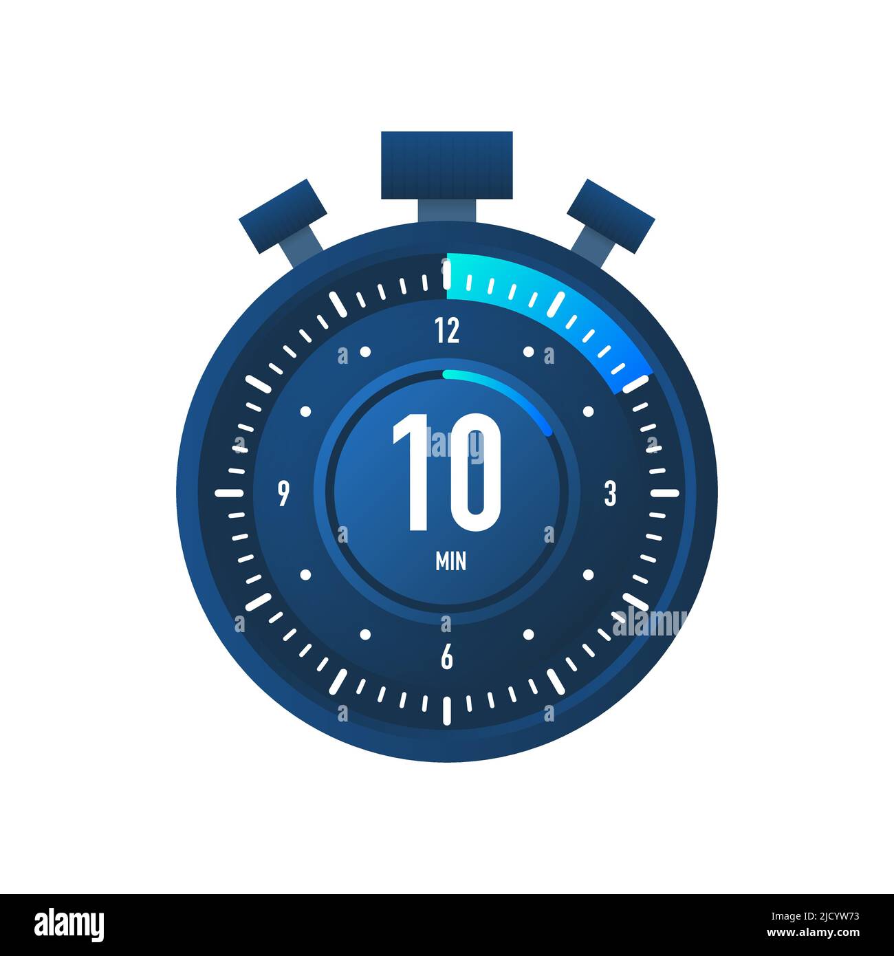 The 10 minutes, stopwatch vector icon. Stopwatch icon in flat style on a white background. Vector stock illustration. Stock Vector