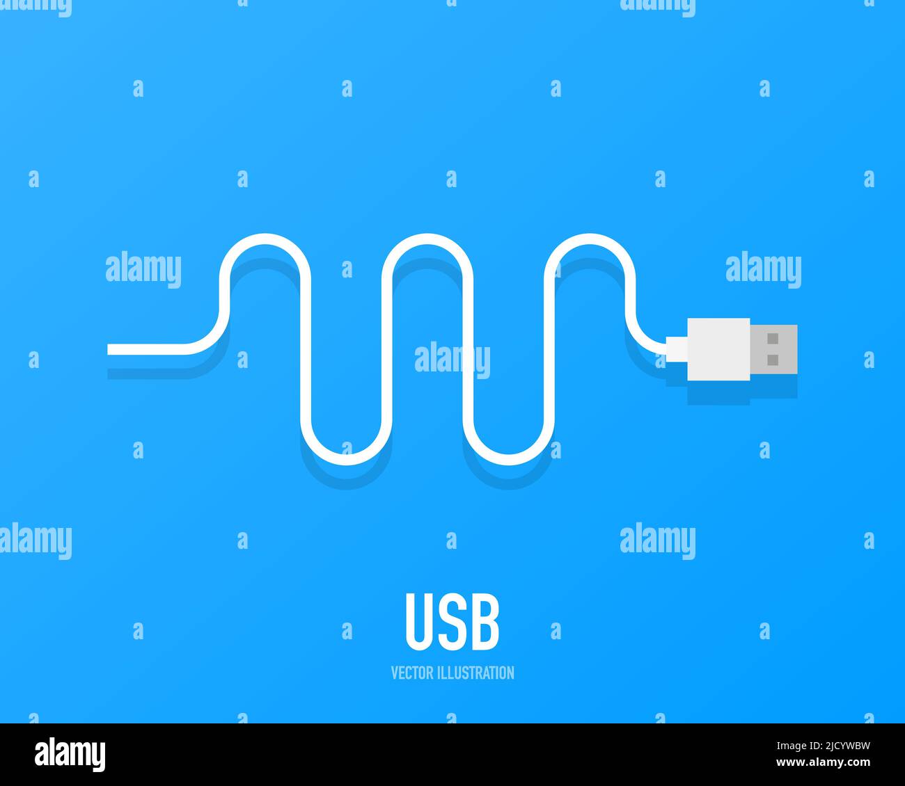 Power concept background design, USB white cable , isolated on a blue background. Stock Vector