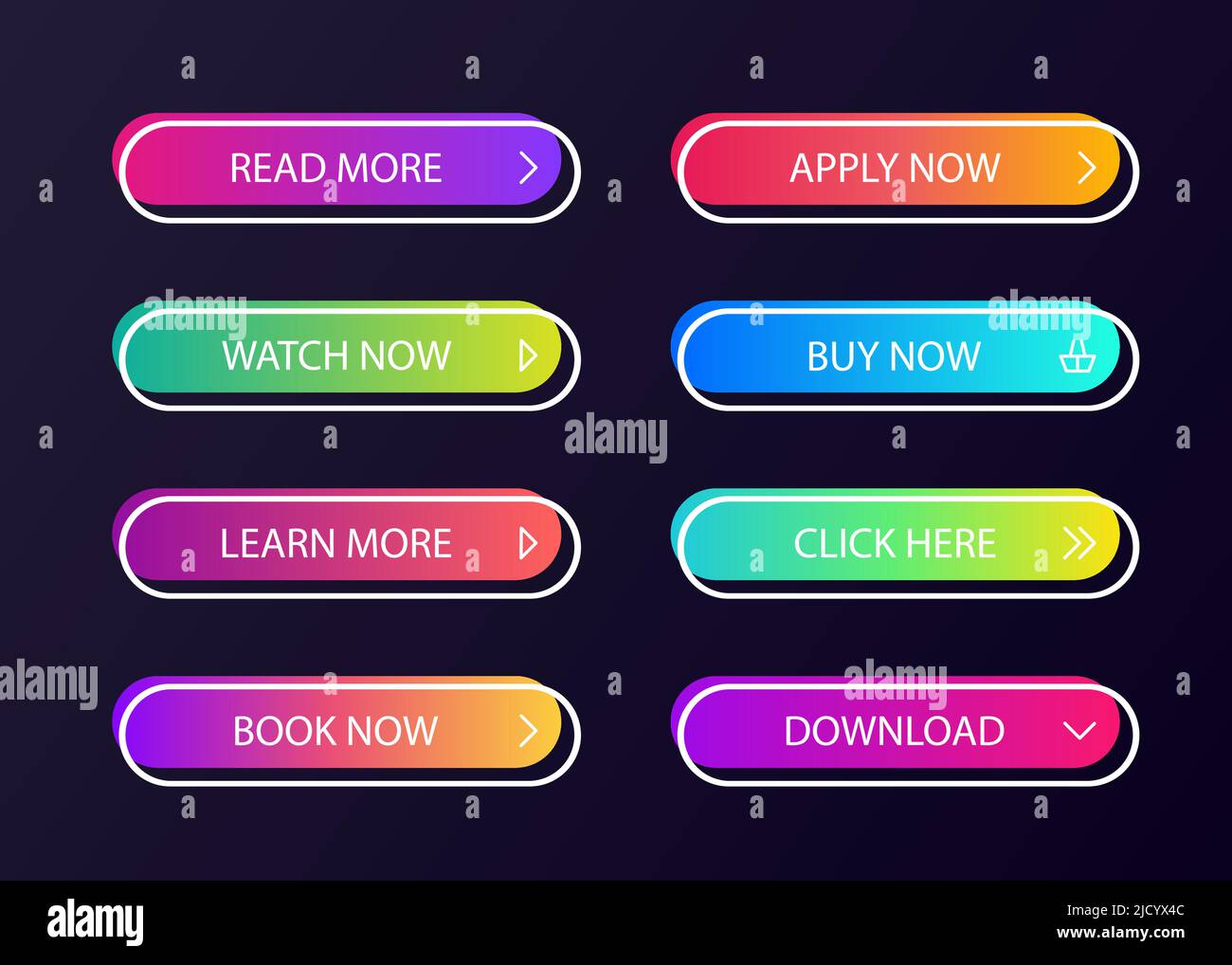 Different gradient colors and icons on white forms with shadows. Set of ...