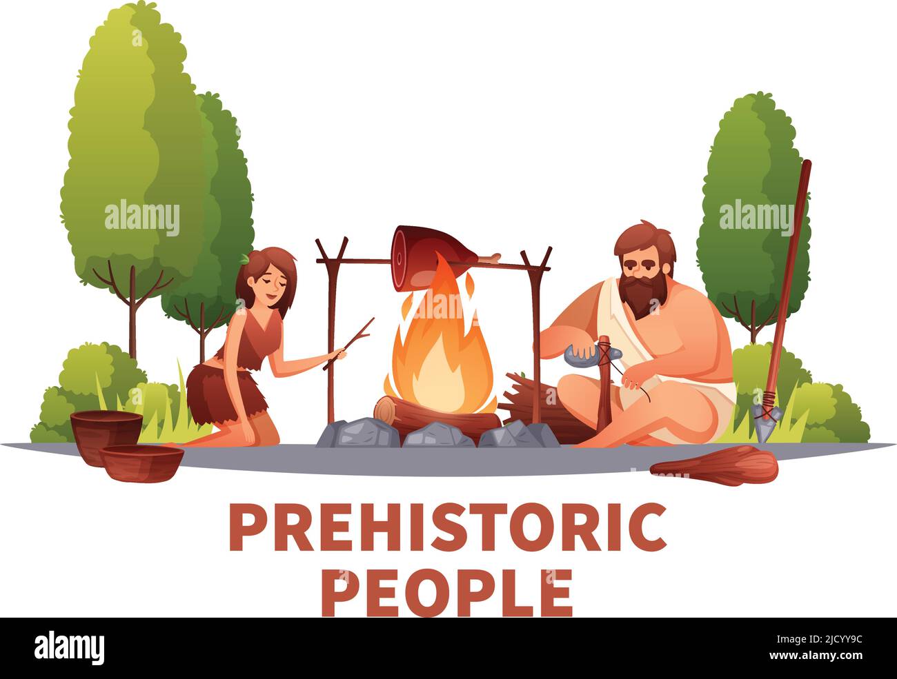 Prehistoric family cooking Cut Out Stock Images & Pictures - Alamy