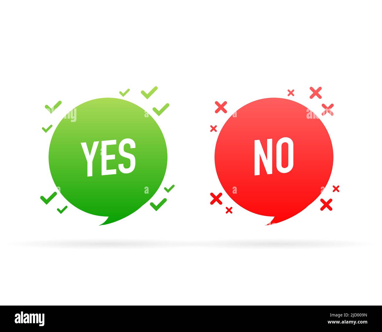 Yes or no doodle green and red illustration on white background. Vector