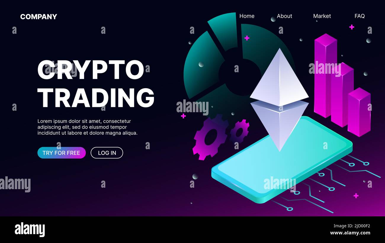 Crypto trading Banner. Isometric Landing Web Page Template. Vector  illustration Stock Vector Image & Art - Alamy