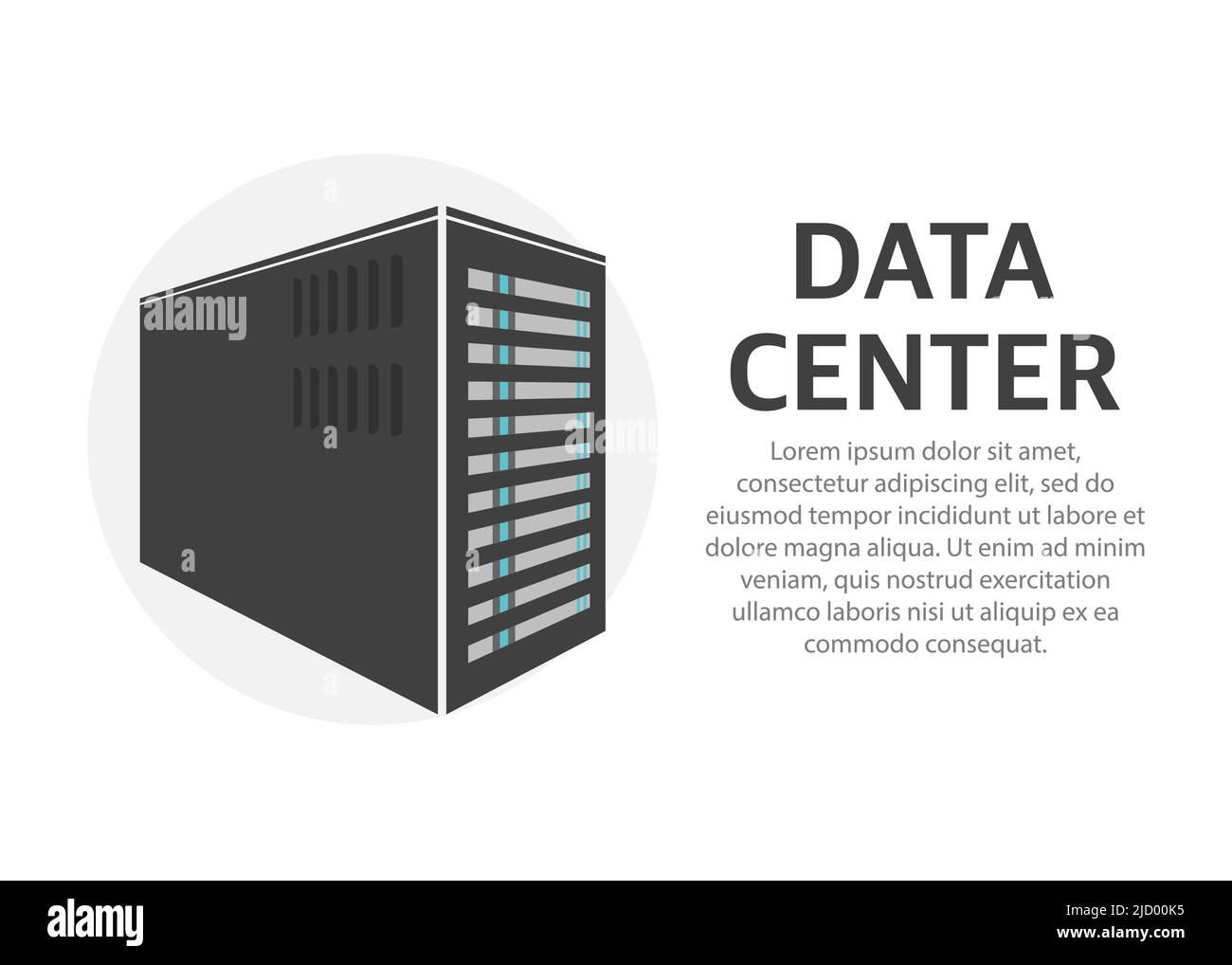 Data center. Network servers computer hardware technology decorative elements. Vector illustration. Stock Vector