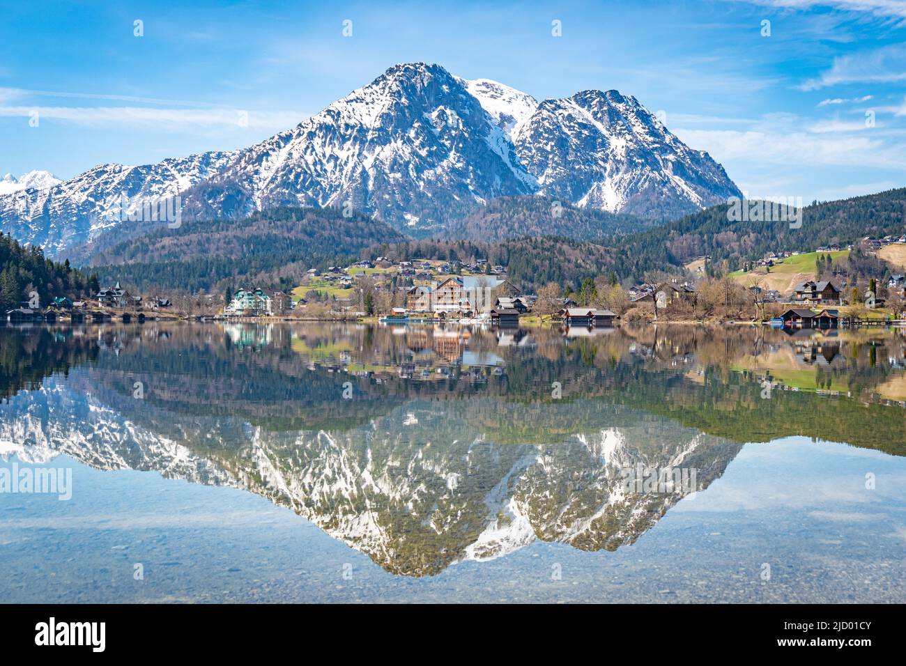 Altaussee and Altausseer See in the Salzkammergut, Styria during springtime Stock Photo