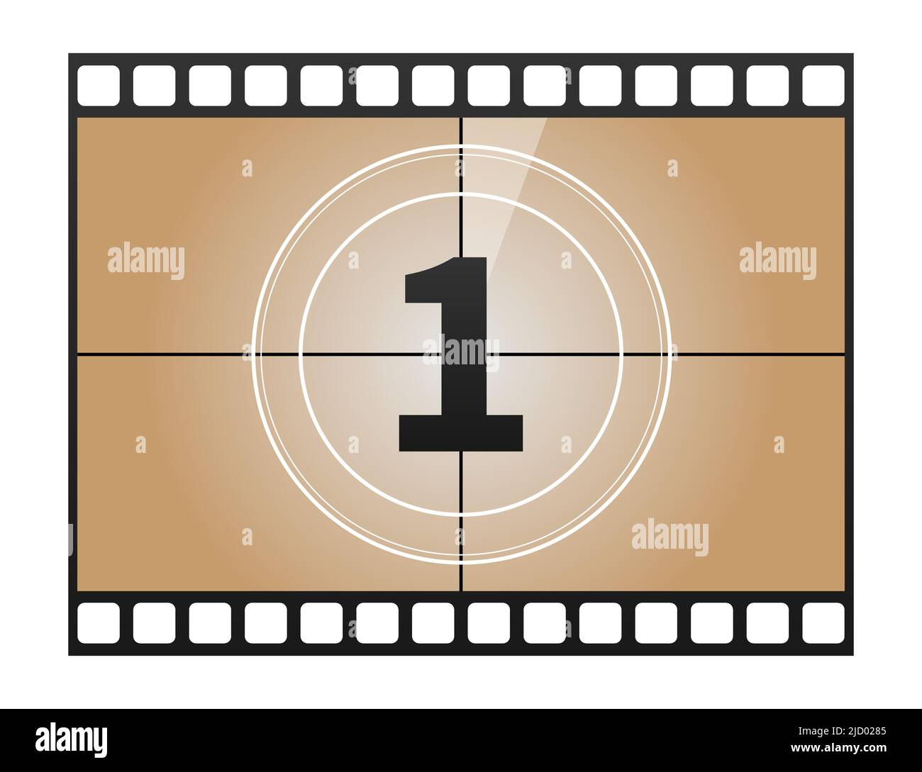 A classic movie countdown frame at the number One. Vector illustration. Stock Vector