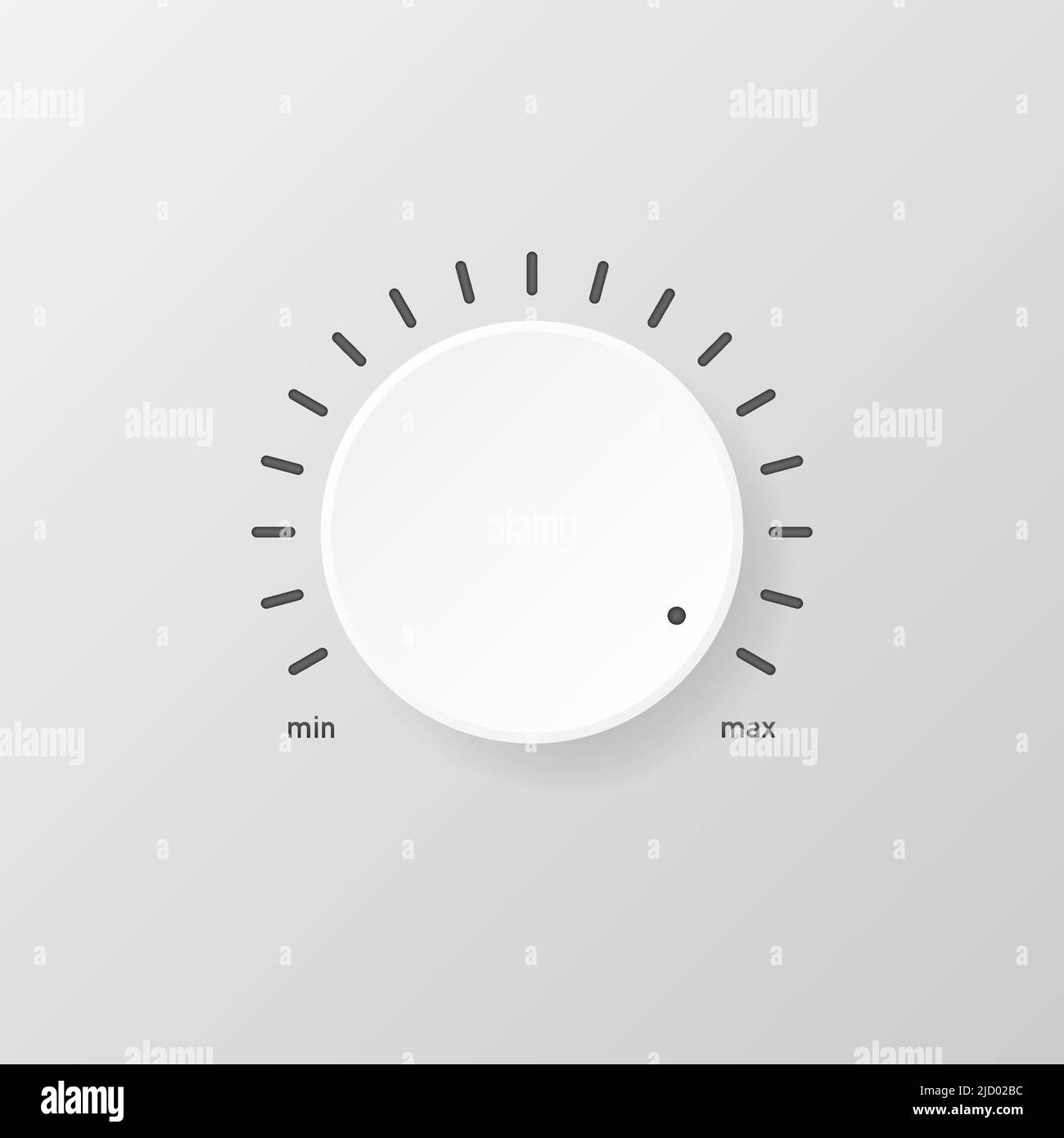 White technology music button, volume knob with realistic designed shadow, range scale and light Stock Vector