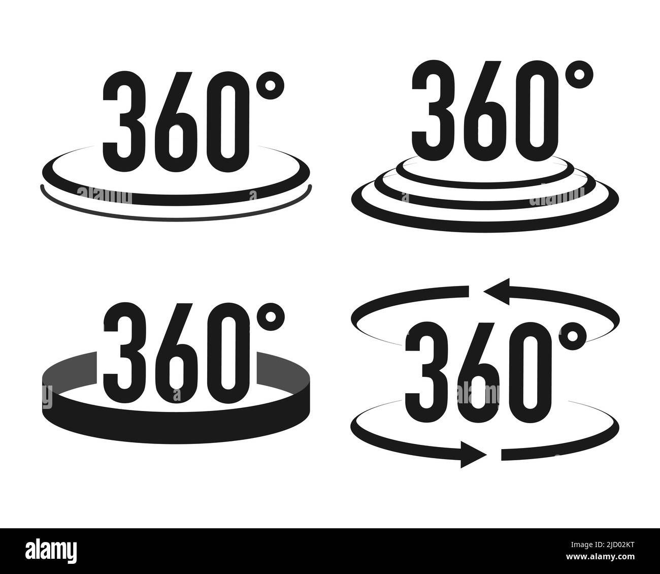 Signs with arrows to indicate the rotation or panoramas to 360 degrees. Vector illustration. Stock Vector