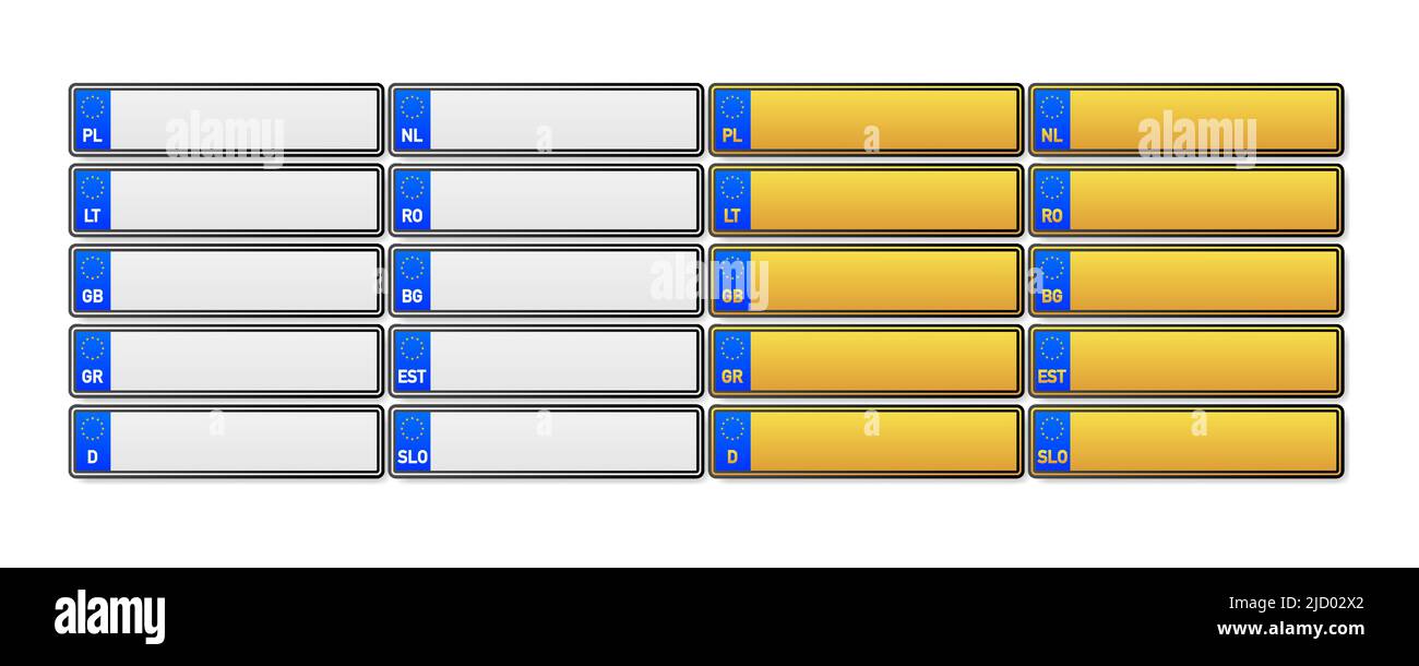 European Number plate car. Information sign. Options for vehicle license plates. Stock Vector