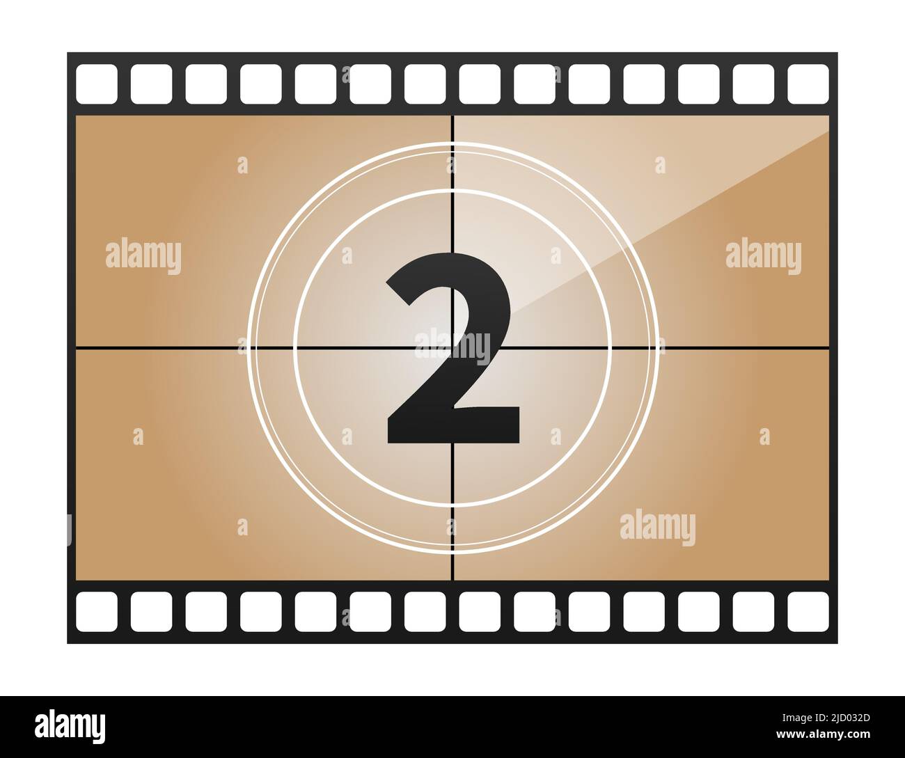 A classic movie countdown frame at the number Two. Vector illustration. Stock Vector