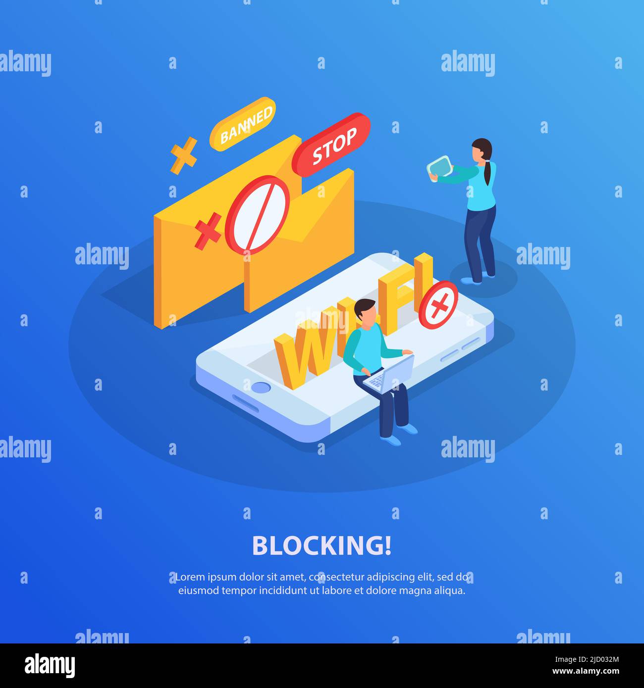 Blocking electronic devices ip addresses from wifi network isometric