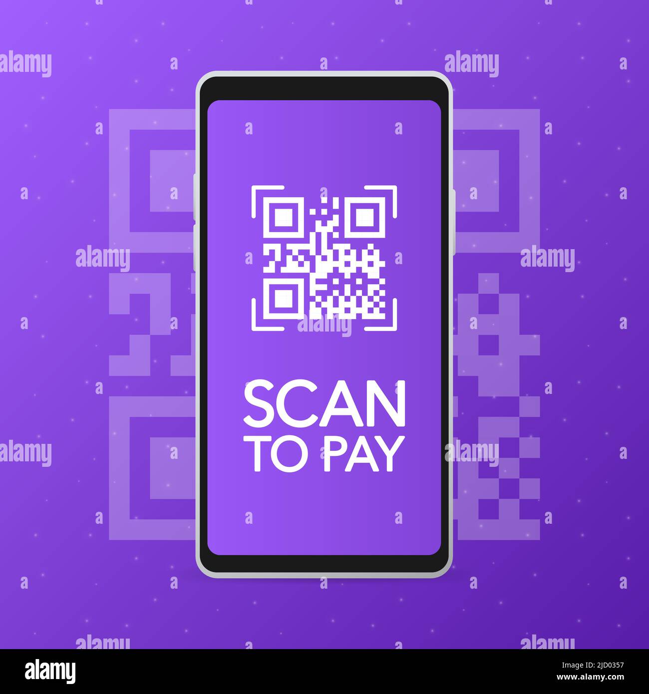 Scan to pay. Smartphone screen. Digital device. Barcode. Vector illustration. Stock Vector