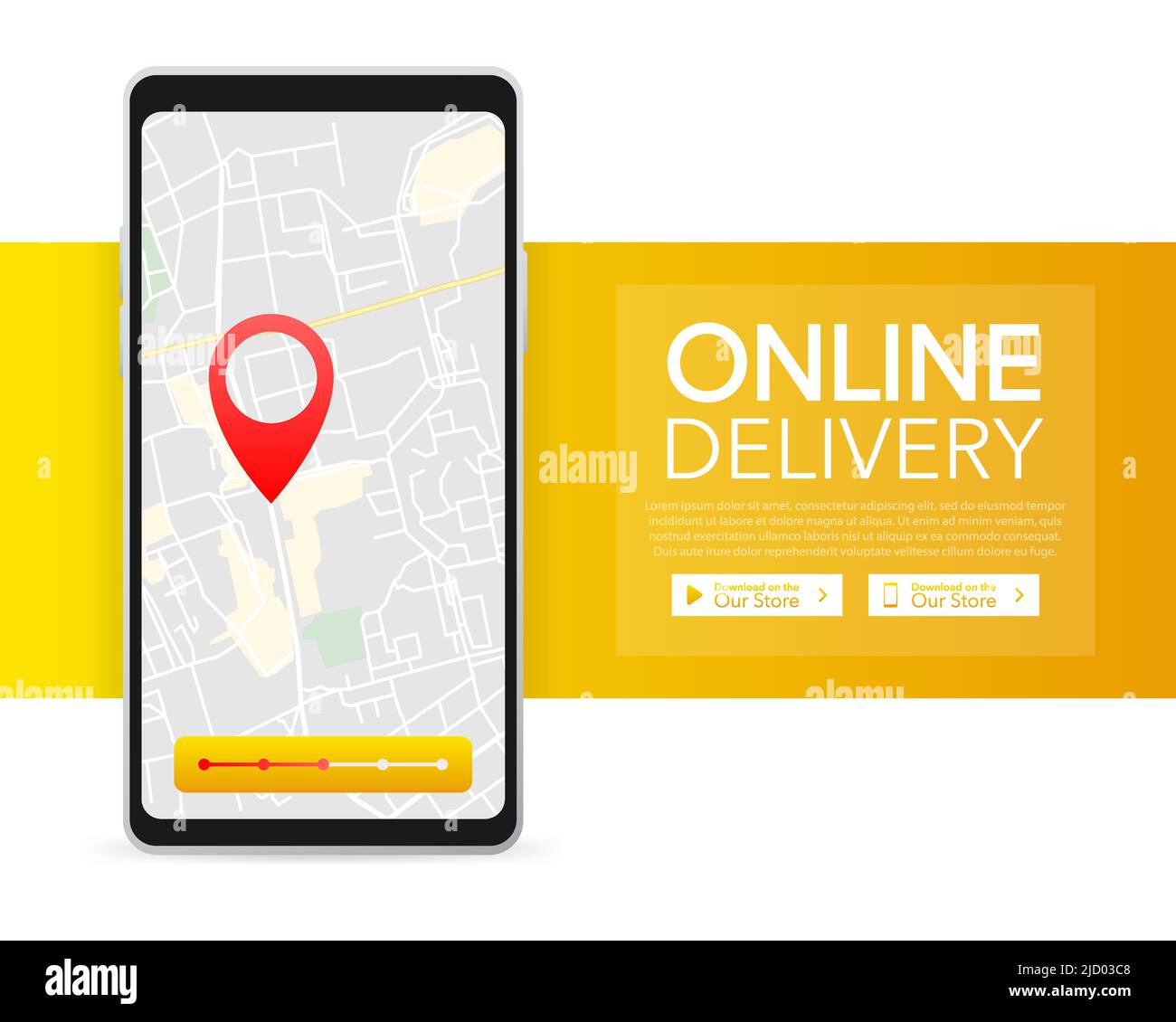  banner for mobile app design. Online delivery service concept