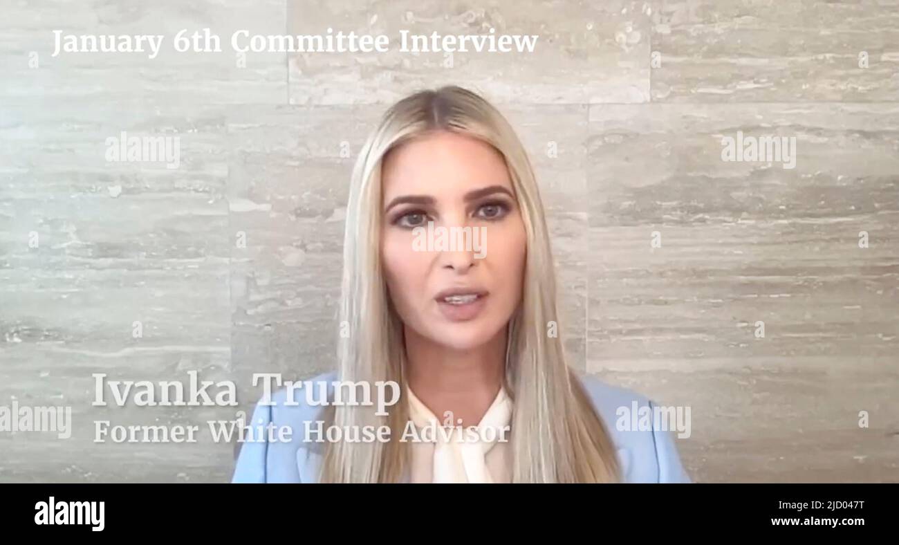 Ivanka Trump's recorded testimony.  Video testimony of witnesses presented during the US House January 6th Committee hearings on the attack on the US Capitol. Stock Photo