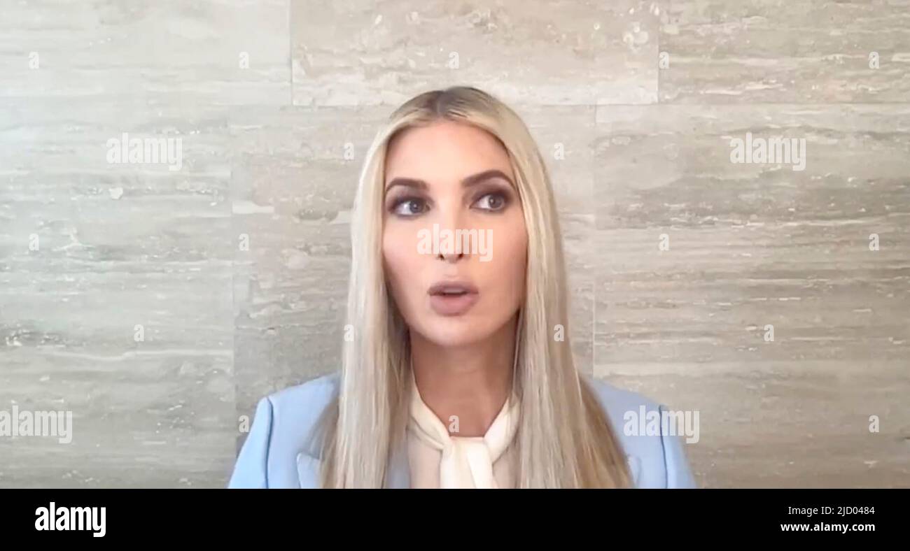 Ivanka Trump's recorded testimony.  Video testimony of witnesses presented during the US House January 6th Committee hearings on the attack on the US Capitol. Stock Photo