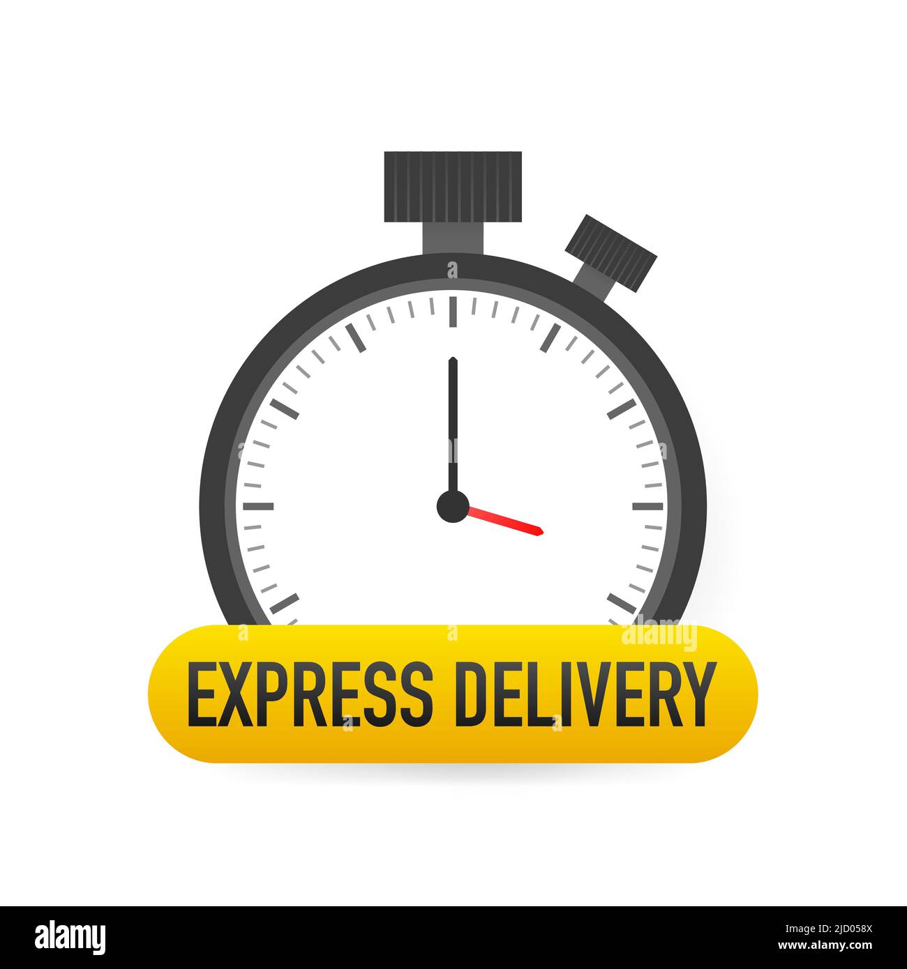 Express delivery service badge. Fast time delivery order with stopwatch on white background. Vector illustration. Stock Vector