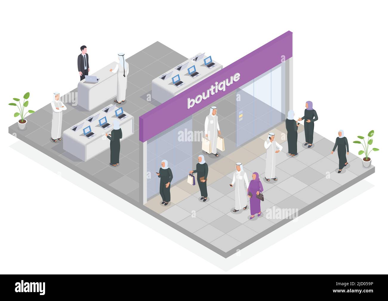 Arab people doing shopping isometric composition 3d vector illustration Stock Vector