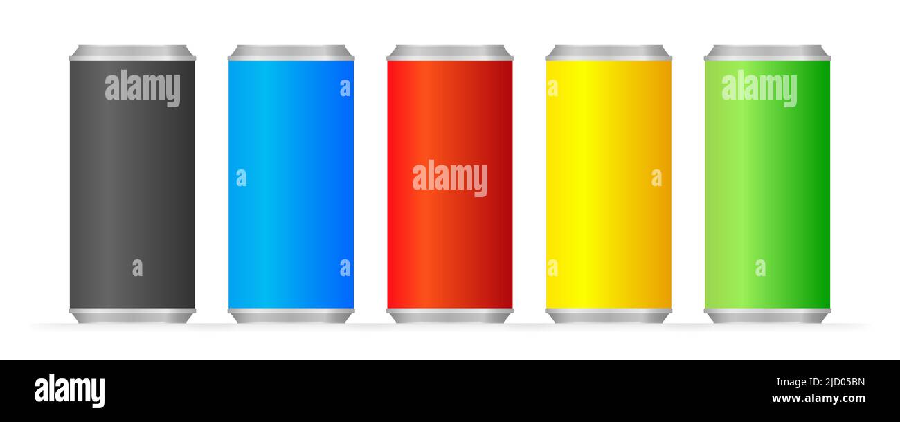 Aluminum cans with water drops. Metallic cans for beer, soda. Vector mockup, blank with copy space Stock Vector