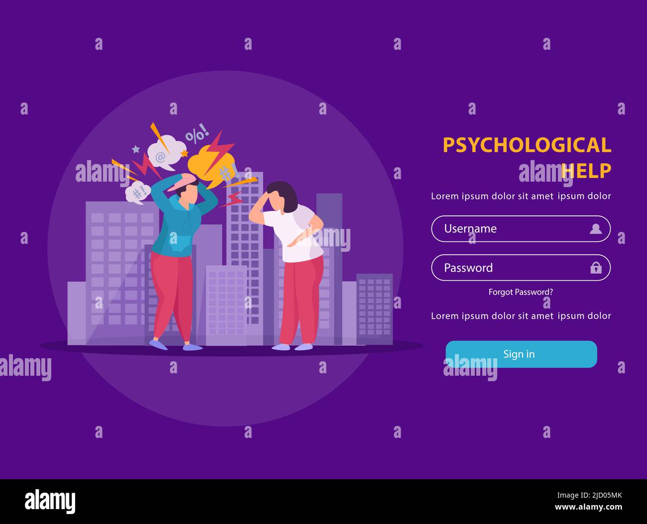 Psychological help flat landing page for people suffering from stress psychosis and other mental disorders vector illustration Stock Vector
