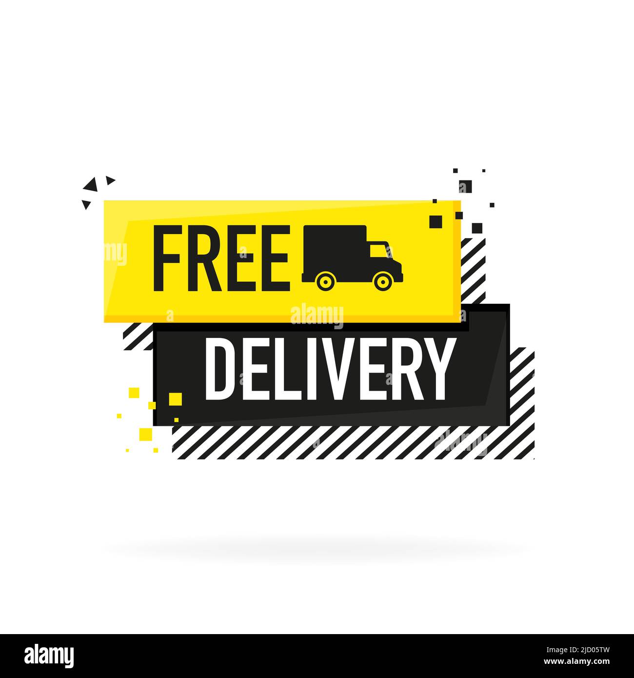 Free delivery service badge. Free delivery order with car on white background. Vector illustration. Stock Vector