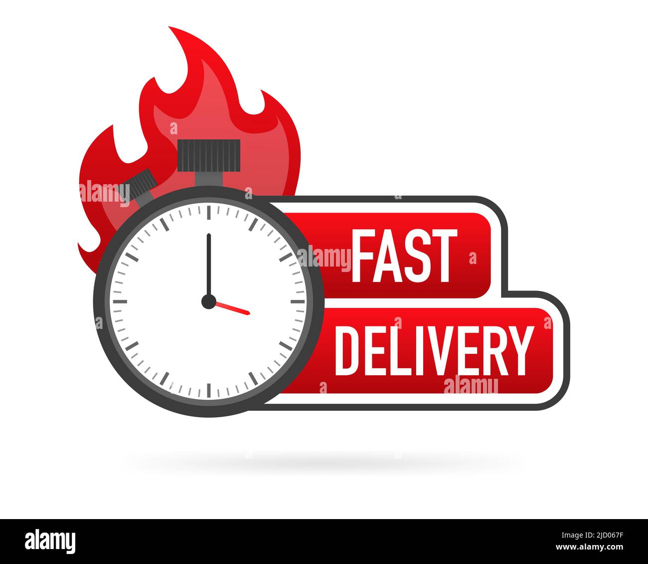 Fast delivery service badge. Fast time delivery order with stopwatch on white background. Vector illustration. Stock Vector