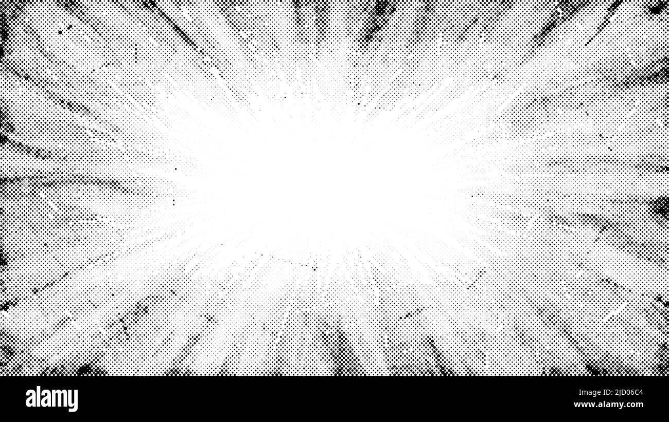 Halftone radial texture. Comic style grain background. Pop art faded