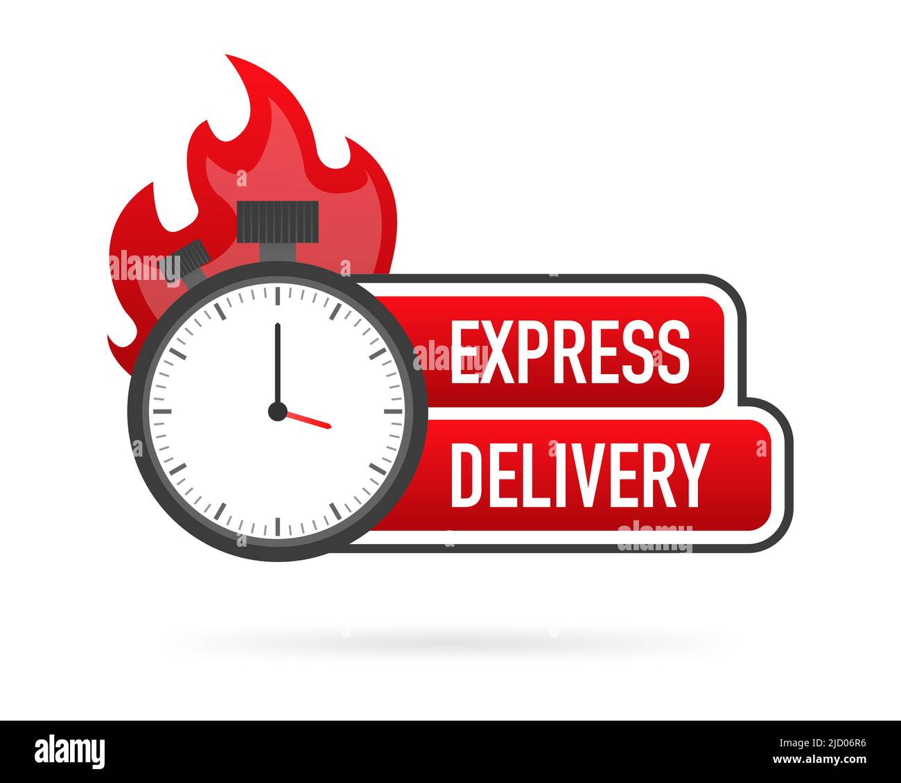 Express delivery service badge. Fast time delivery order with stopwatch on white background. Vector illustration. Stock Vector