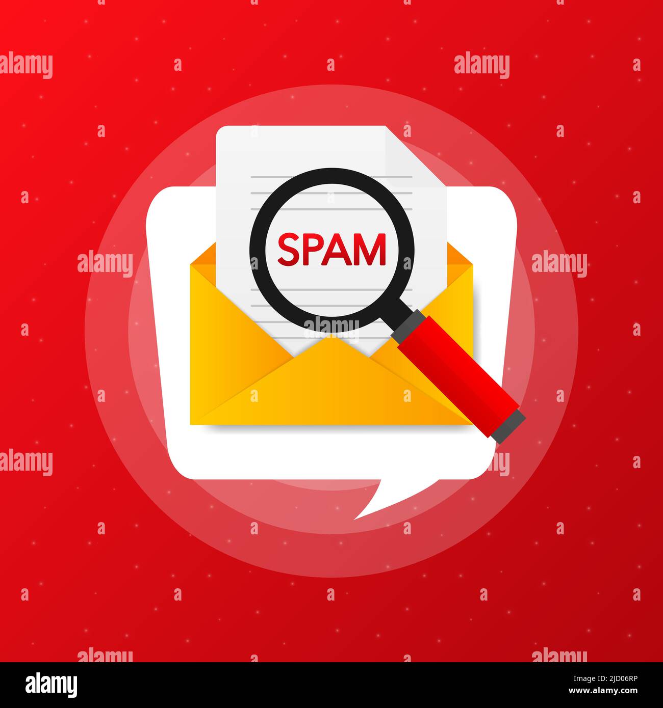 Magnifying glass over letter in flat style. Spam in the mail. Vector illustration. Stock Vector