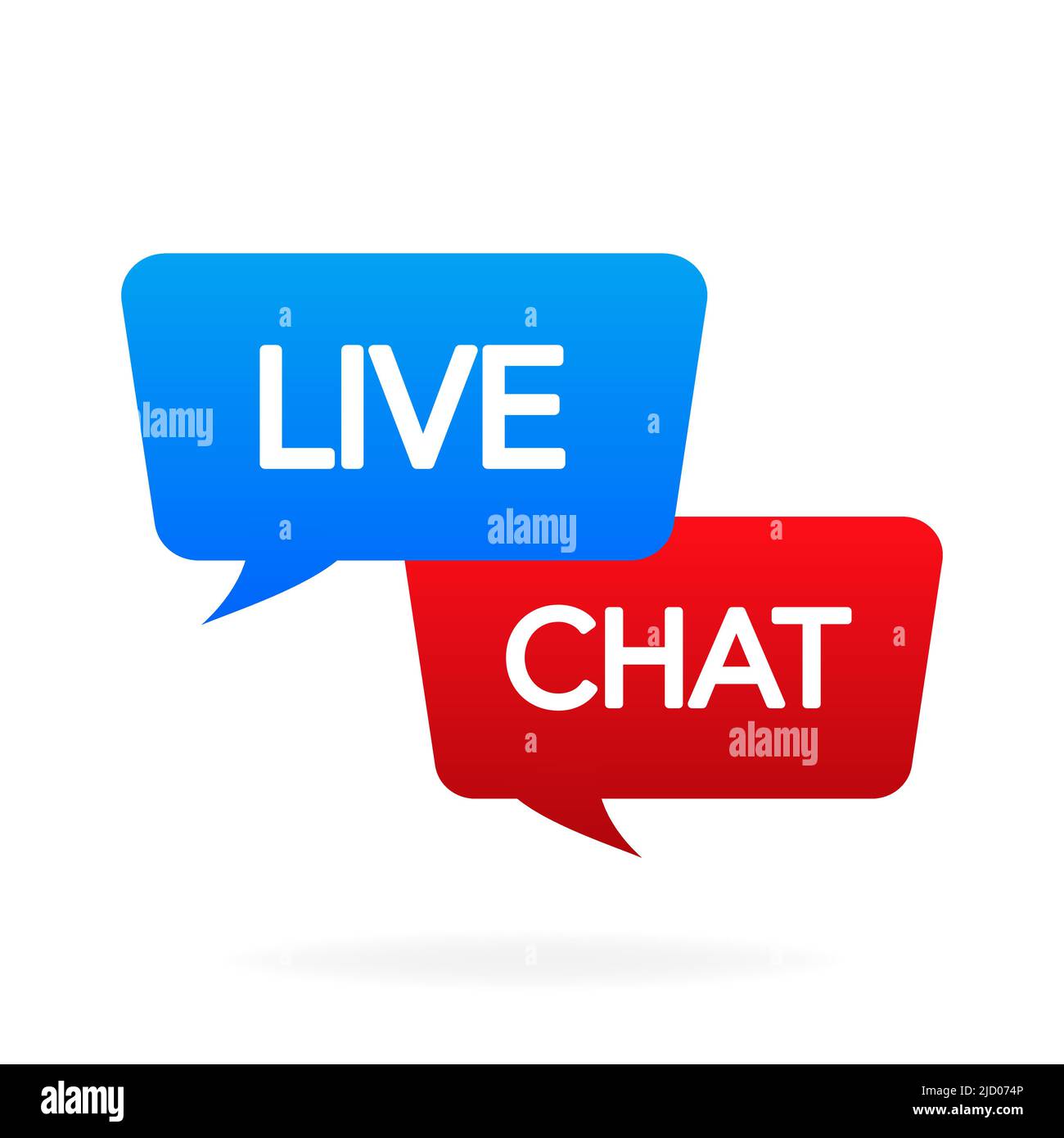 Live chat bubble message banner on white background. Blue and red