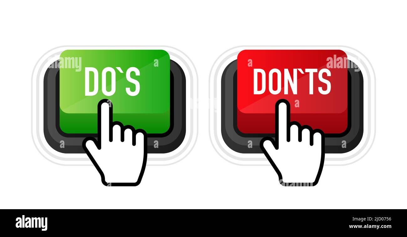 Dos and Donts button. Approved and Rejected. Positive feedback concept. 3D flat button. Vector illustration. Stock Vector