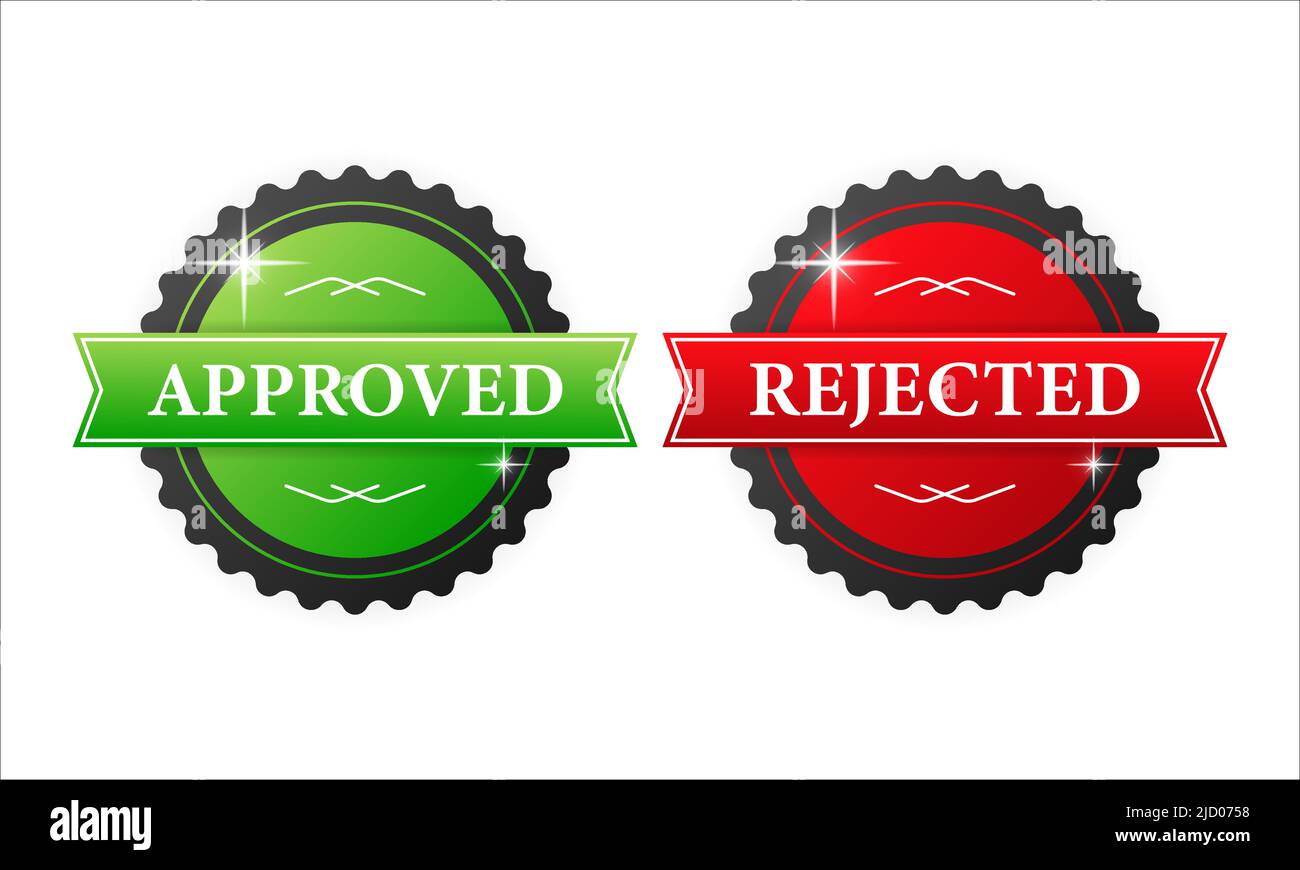 Approved green and rejected red rubber stamp with green and red rubber on white background. Realistic object. Vector illustration Stock Vector